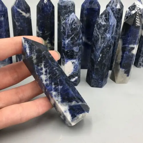 

Natural Sodalite Quartz Crystal Obelisk Point Wand Reiki Healing