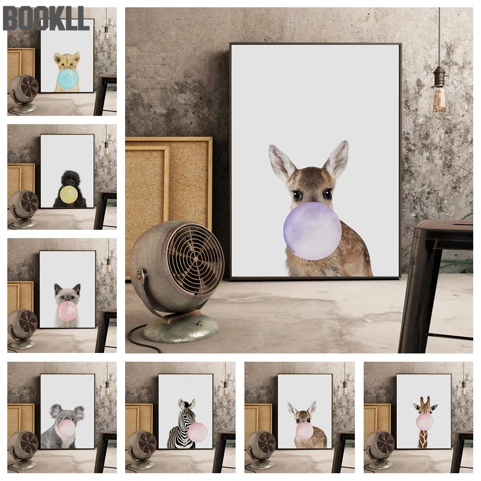 

Animal Nursery Poster Bubble Canvas Painting For Living Room Decoration Wall Pictures Art Posters Vintage Room Decor Wall Art