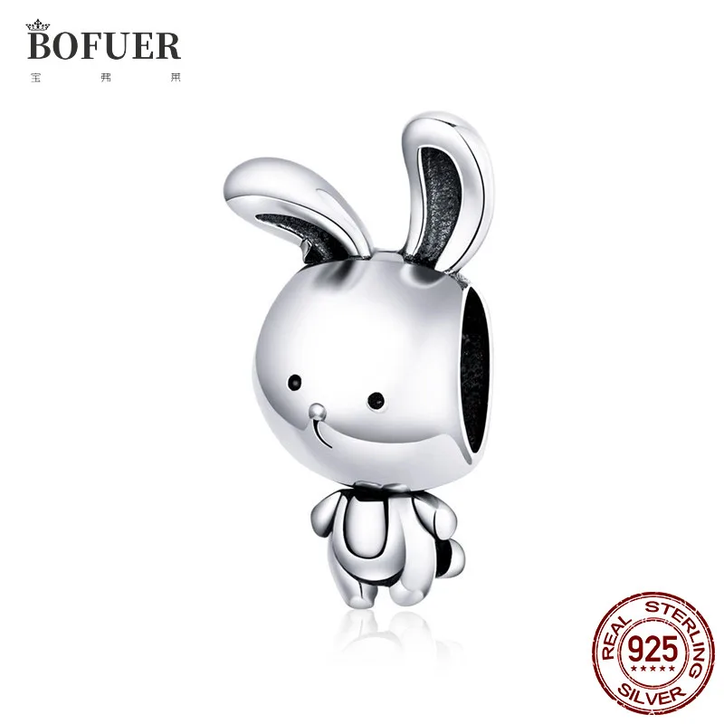 

925 Sterling Silver Rabbit Animal Metal Charm fit Original pandora Silver Snake Bracelet & Bangle Fine Jewelry Making