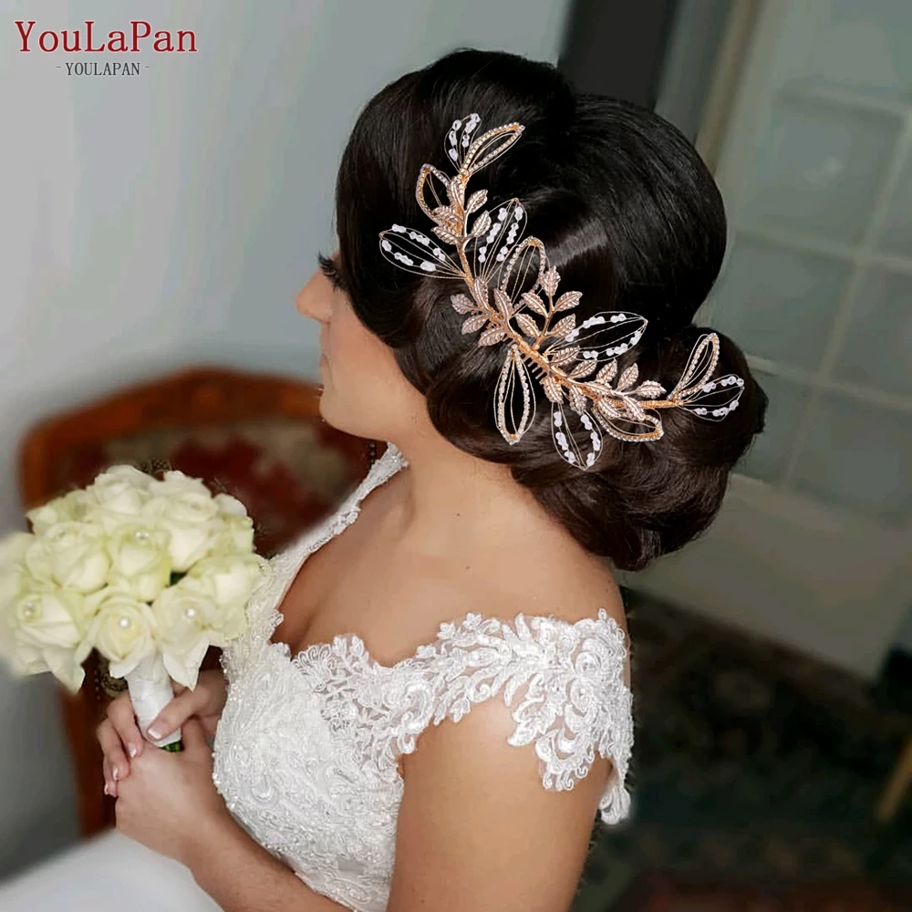

YouLaPan HP316 New Alloy Leaf Hair Comb Clear Crystal Bridal Headpieces for Wedding Hair Ornament Bridal Headdress Accessories