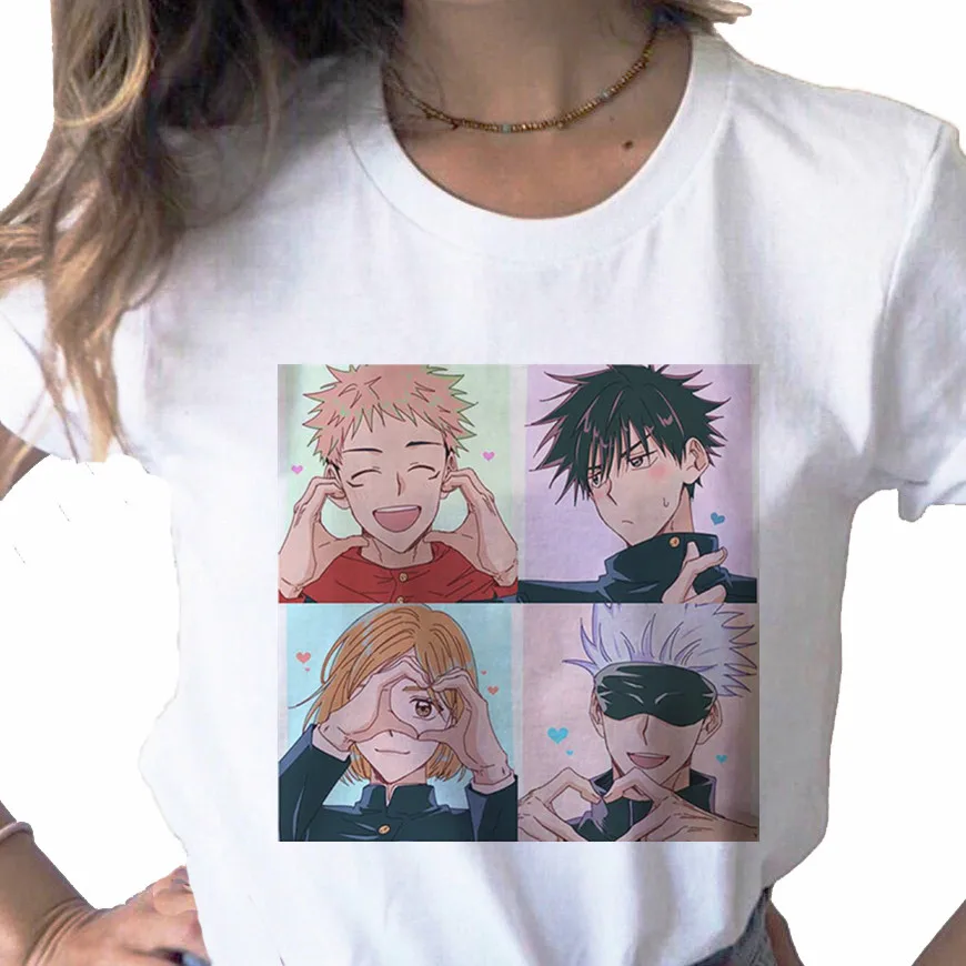 

Jujutsu Kaisen Shirt Kawaii Anime print ladies T-shirt casual basics O-collar white shirt short sleeve ladies T-shirt,Drop Ship