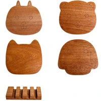 simple cartoon sapele wooden coaster set insulation table mat household wooden placemat with coaster rack