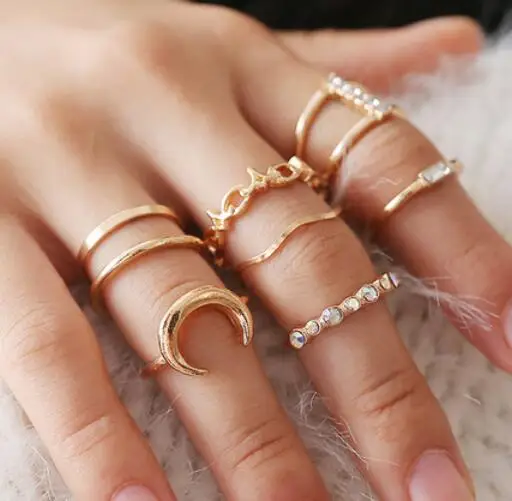 8 rings set Лидер продаж, женское кольцо с океанской звездой и луной, 13 шт. в наборе, ювелирные изделия, Ретро стиль, опал, корона, циркониевые кольца, модные женские аксессуары - Цвет основного камня: 8 rings set