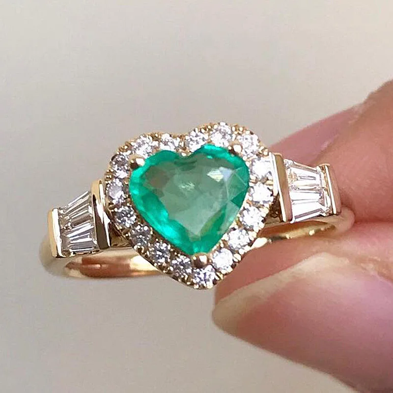 

Fashion Green Heart Stone Rings Luxury Cubic Zircon Wedding Band Promise Love Crystal Jewelry For Women Gifts Z5M538