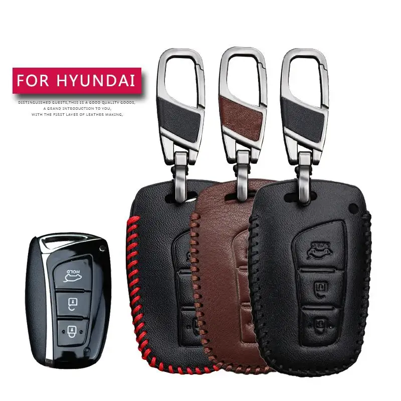 Кожаный чехол для ключей автомобиля для hyundai IX45 Tucson Santa Fe Solaris IX35 I30 IX25 Accent защита ключа оболочка кожа сумка только чехол