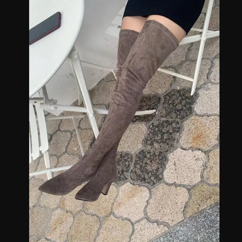 Женские сапоги выше колена 34 40 модная универсальная зимняя обувь с острым носком элегантные универсальные