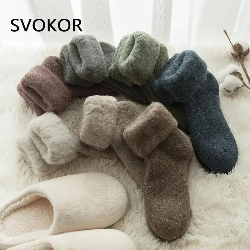 

SVOKOR Socks Women Autumn and Winter Thick Warm Socks Womens Solid Color Middle Tube Cotton Japanese Thick and Fleece Snow Socks