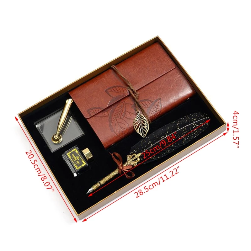 

Retro Calligraphy Feather Dip Pen Writing Ink Notebook Fountain Pens Stationery G88D