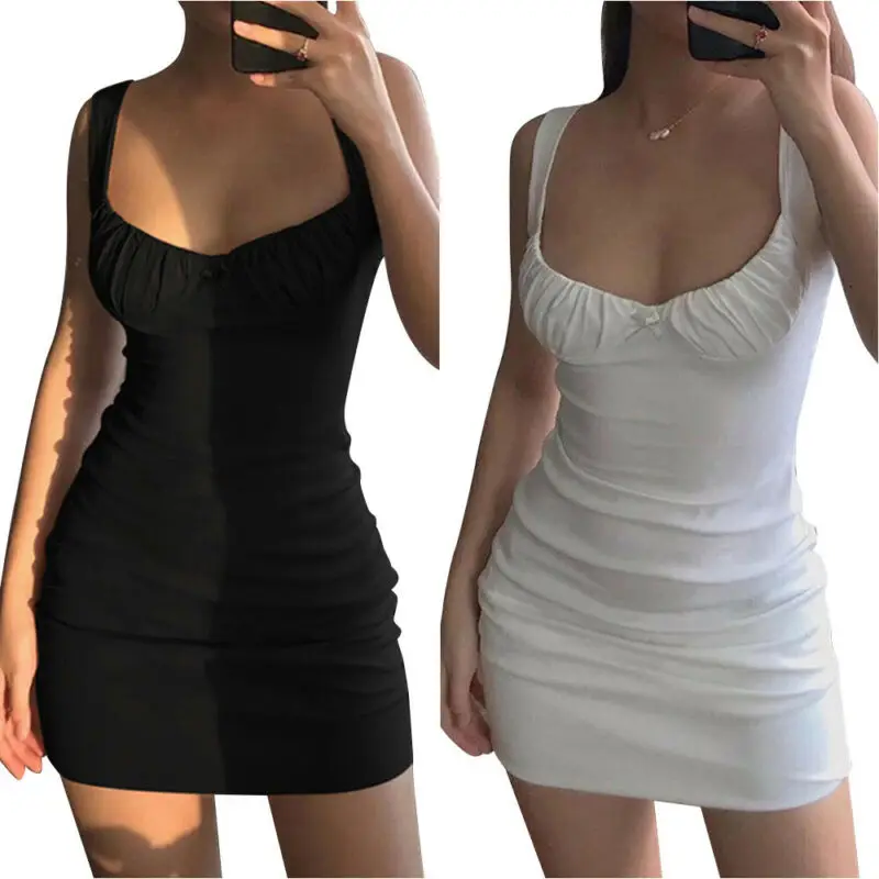 

Модное плиссированное платье, белое женское сексуальное облегающее мини-платье-жилет Вечерние вечернее летнее пляжное платье, элегантное ...