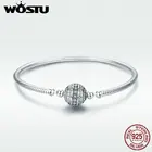 WOSTU Аутентичные 100% 925 пробы серебро Ослепительная ясно CZ КРУГЛЫЙ застежка змея браслет-цепочка из стерлингового серебра