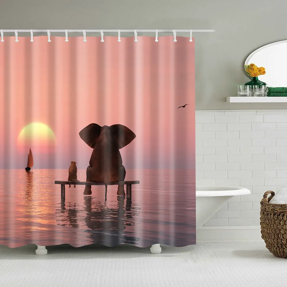 

Dafield sunset shower curtain african animals elephant black shadow bathroom shower curtains waterproof fabric