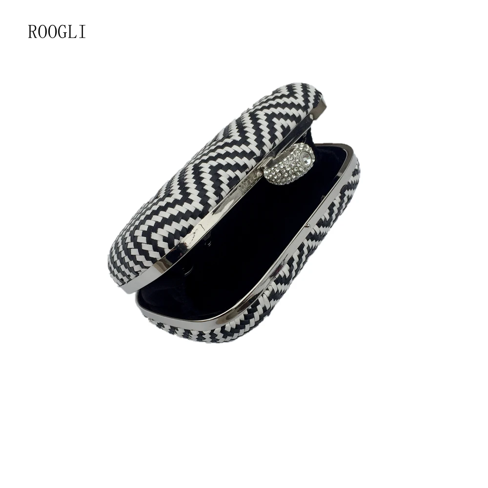 Женская вечерняя сумка ROOGLI Классическая черно белая плетеная Сумка клатч