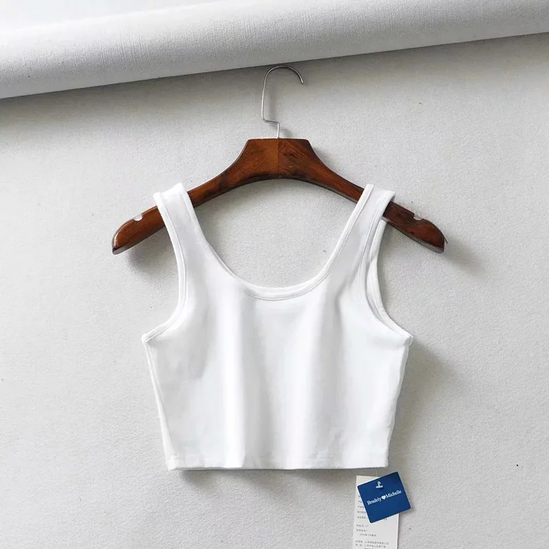 

sexy women summer crop tops sleeveless short cotton u collar knitted bar