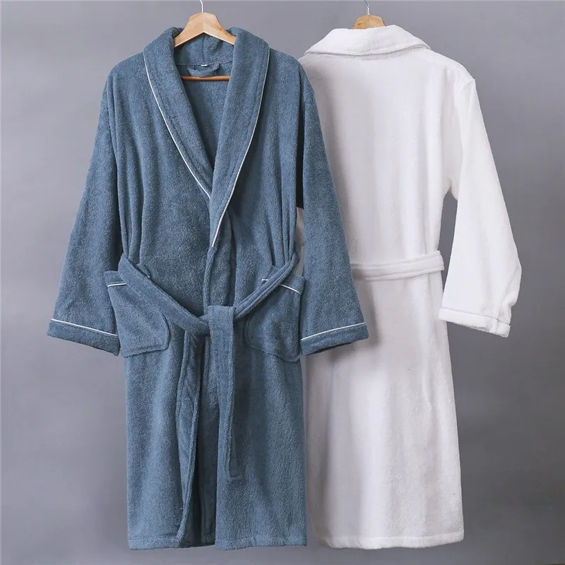 

100% Cotton Toweling Terry Kimono Robe Unisex Lovers Soft Bath Robe Men And Women Nightrobe Sleepwear Male Casual Home Bathrobe
