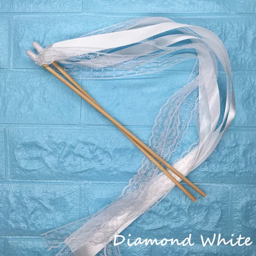 Diamond and Lace 50 шт. свадебные ленты палочки скручивающаяся лента для танцев реквизит лента на палочке с кружевом DIY Свадьба День Рождения Вечеринка подарки - Цвет: Diamond and Lace