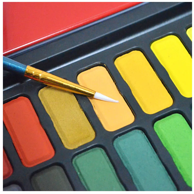 

24 Colors Portable Solid Watercolor Set Solid Water Color Paints Set with Paint Brush iron Box for Drawing Painting Supplies (re