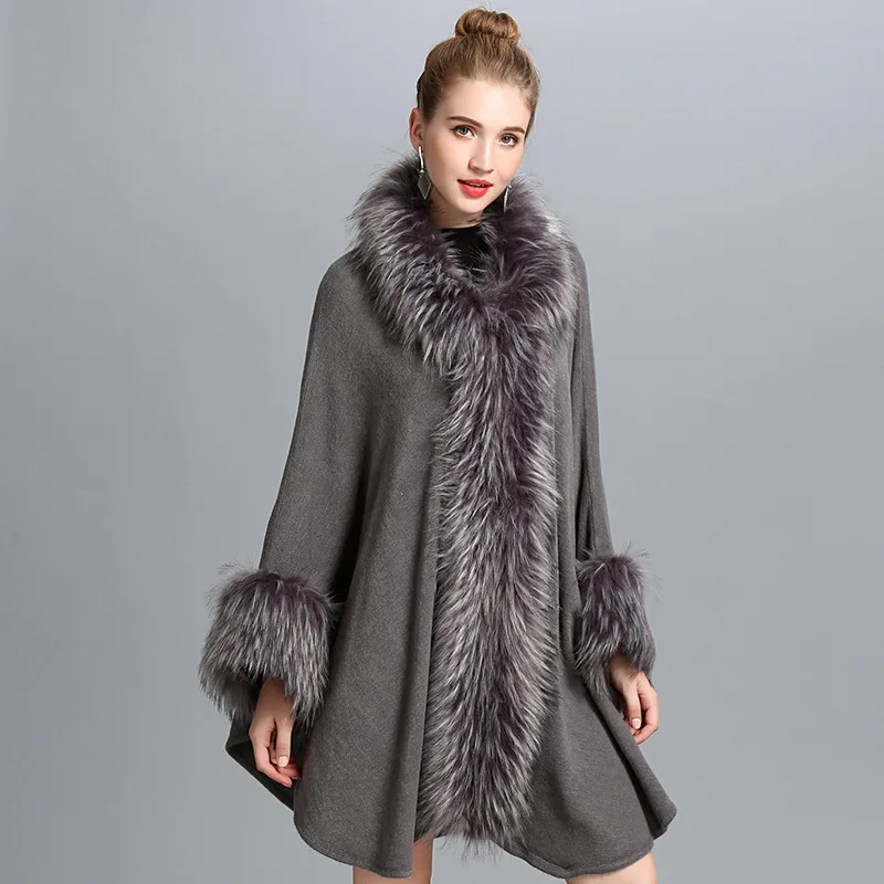 

Cloak Jacket European Womens And American Style Fashion Early Spring New Loose Shawl Cardigan Faux Fur Shawl Cloak Female Coat