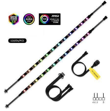 Addressable RGB светодиодные ленты цифровой свет ws2812b материнская плата использовать для ЦП блок GPU 5 в 3PIN A-RGB свет для DIY аура Синхронизация в M/B - Испускаемый цвет: 2x12led strip set