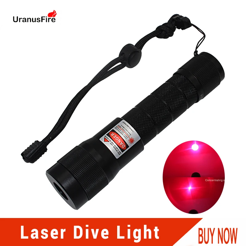 Uranusfire Красный Лазерный фонарь для дайвинга светодиодный подводсветильник онарь 18650 Водонепроницаемый 100 м Мощный тактический светодиодный...