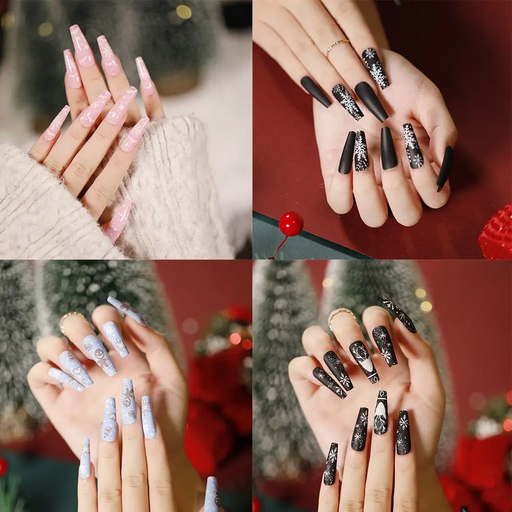 

24pcs/Box Ballerina Full Cover Manicure Tool Artificial Christmas Coffin False Nails Wearable Nail Tips Fake Nails