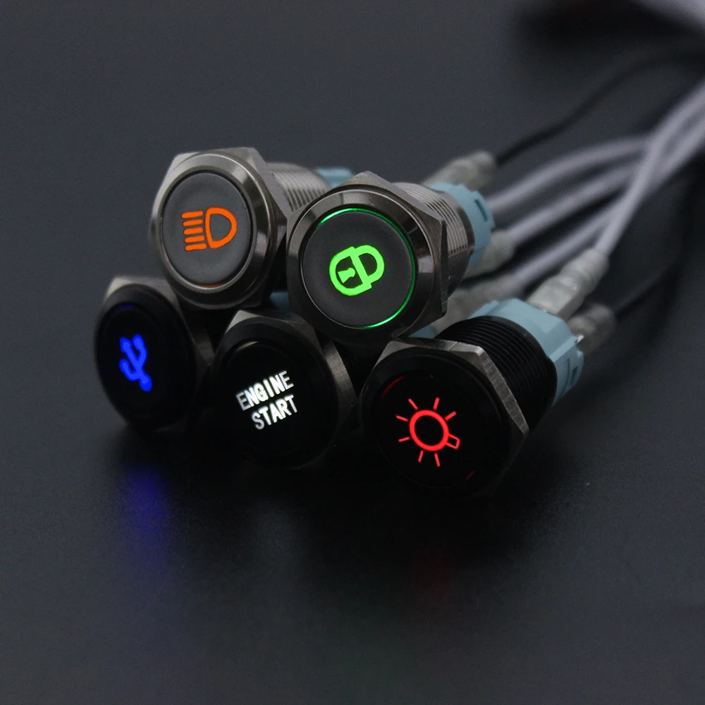 

16mm customizable Alumina Momenary/Latching metal Led logo light latching fixed button switch car speaker horn buttonswitch