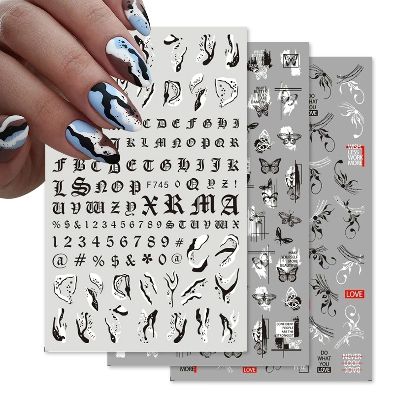 

Spring Summer Simple Flower Leaf Tree 3D Nail Stickers Decals Letter Line Butterfly DIY Slider Decoration Nail Art Manicures