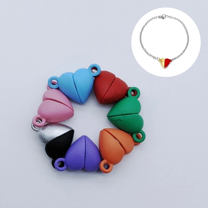 

New 2Pcs/Set Magnetic Clasps Metal Chain Connector Heart Shape Jewelry Necklace Pedant Jewelry Couple Bracelet Findings Friend