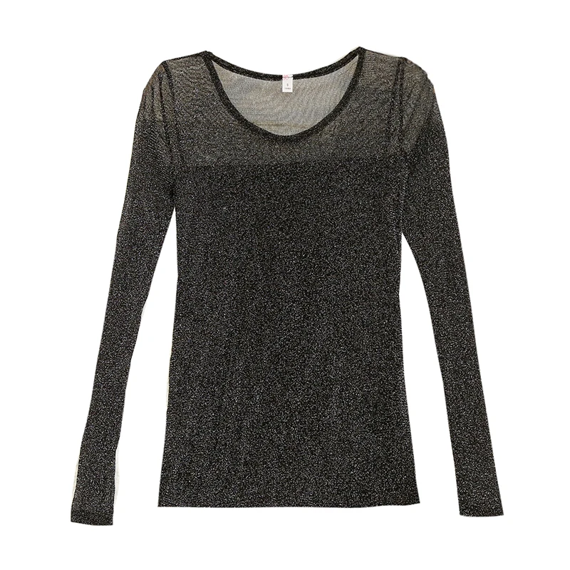 

Women Stretch Sexy Mesh Sheer Blouses Sexy Lady Shiny See-through Long Sleeve Tops Shirt Blouse Women Clothing Clubwear S001