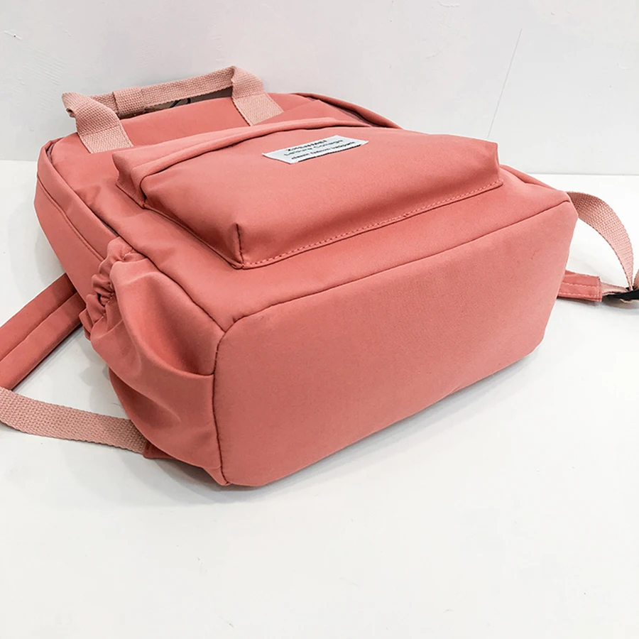 

2021 Waterproof Nylon Women Backpack Female Solid Color Schoolbag Leisure Long Portable Travel Backpack Large Capacity Mochila