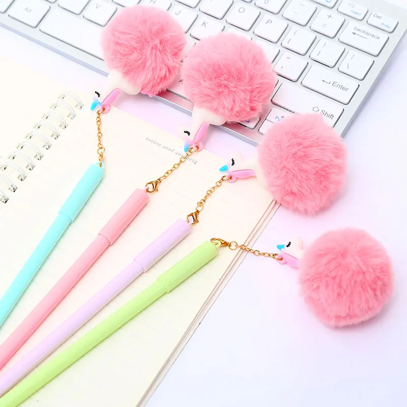 12 шт. корейский Пушистый Единорог гелевая ручка с подвеской милые Kawai офисные
