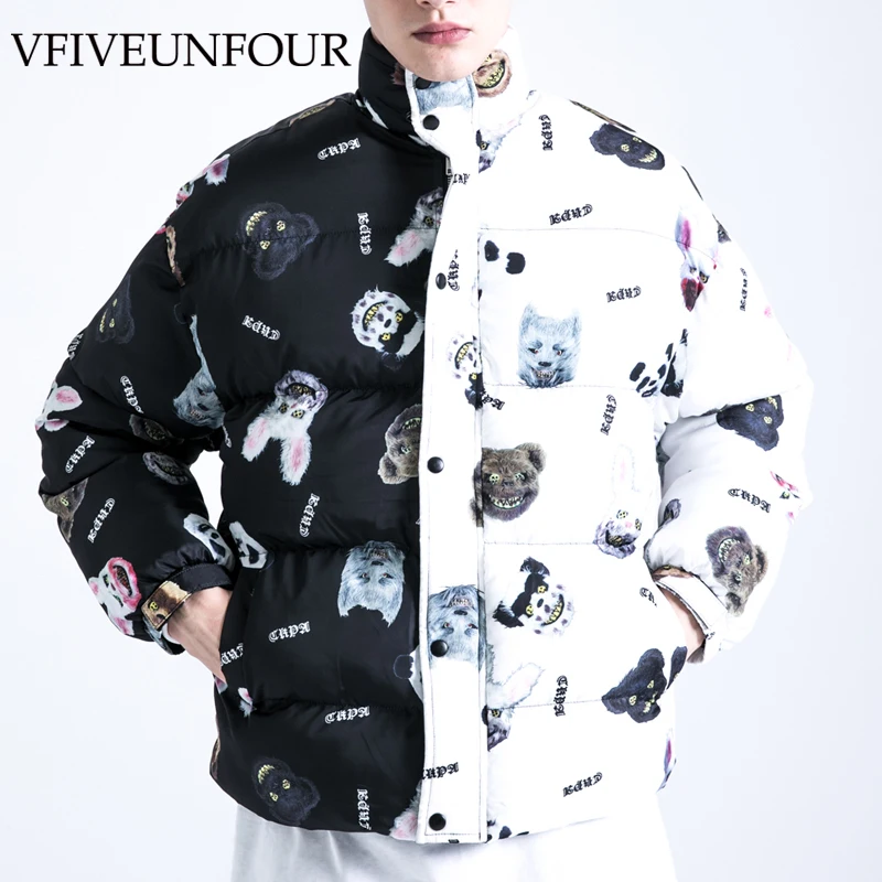 

VFIVE UNFOUR Harajuku Cotton Padded Parka Jackets Cartoon Devil Rabbit Bear Print Color Block Patchwork Thick Coats Warm Tops