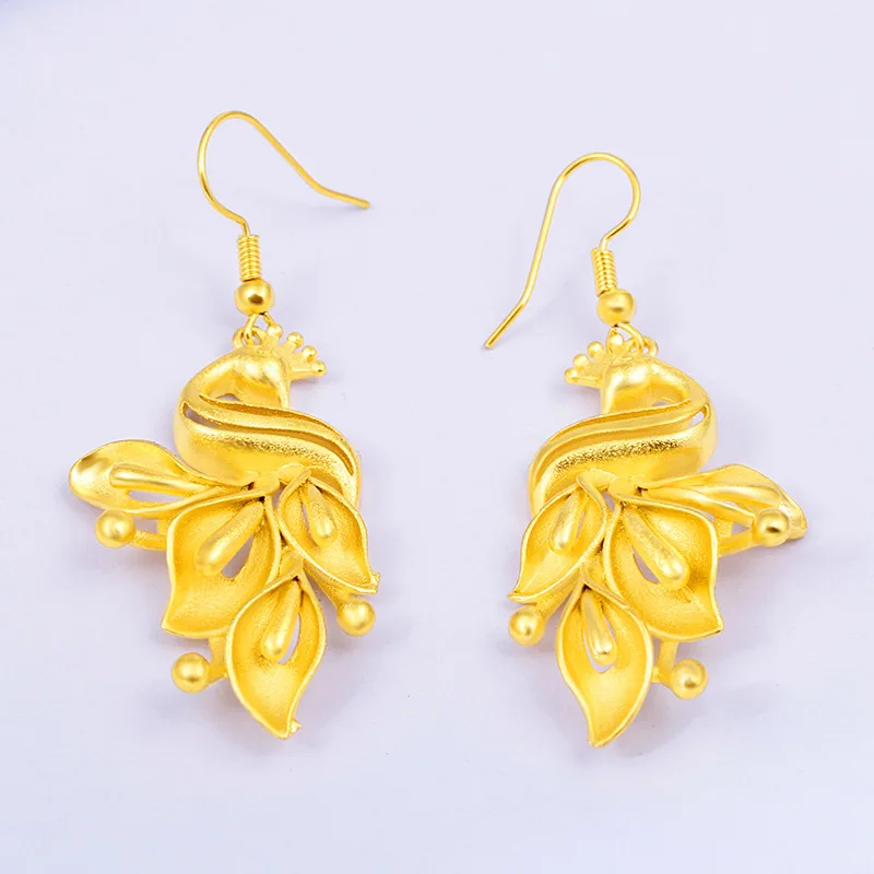 

24K Gold Earrings for Women Simple China Style Drop Earrings for Wedding Engagement Fine Jewelry Earring Gifts boucle d'oreille