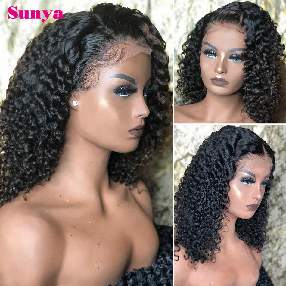 

Cheap Deep Curly Bob Lace Front Human Hair Wig Pre Plucked 13x4 Lace Frontal Wig 180 Density Peruvian Short Bob Wigs Human Hair