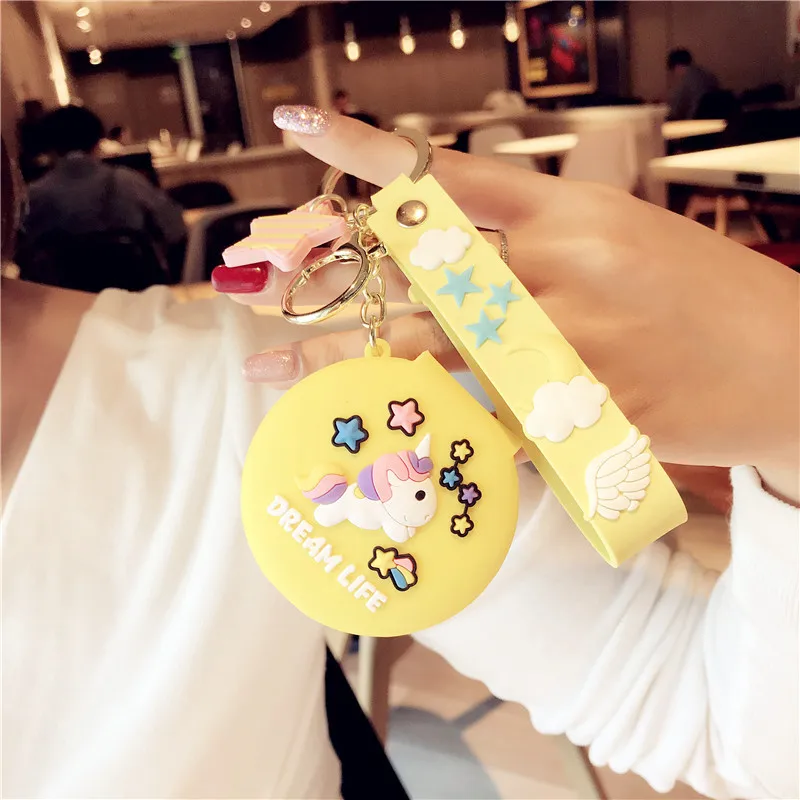 

Creative Web Celebrity Makeup Mirror Portable Key Ring Cartoon Unicorn Pendant Female Multi-Function Keychains Pendant Keychain