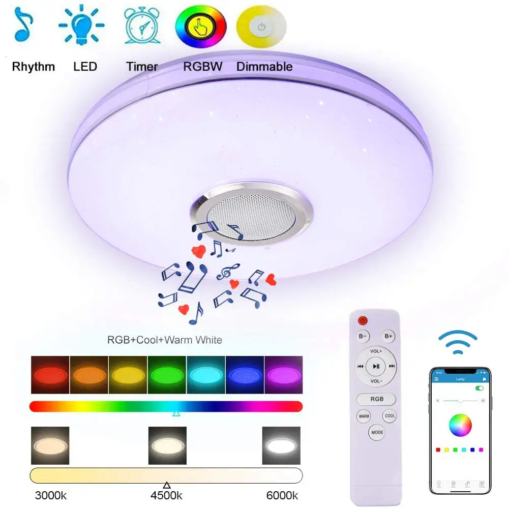 

Светильник потолочный светодиодный, 200 Вт, Wi-Fi, RGB, bluetooth, пульт дистанционного управления