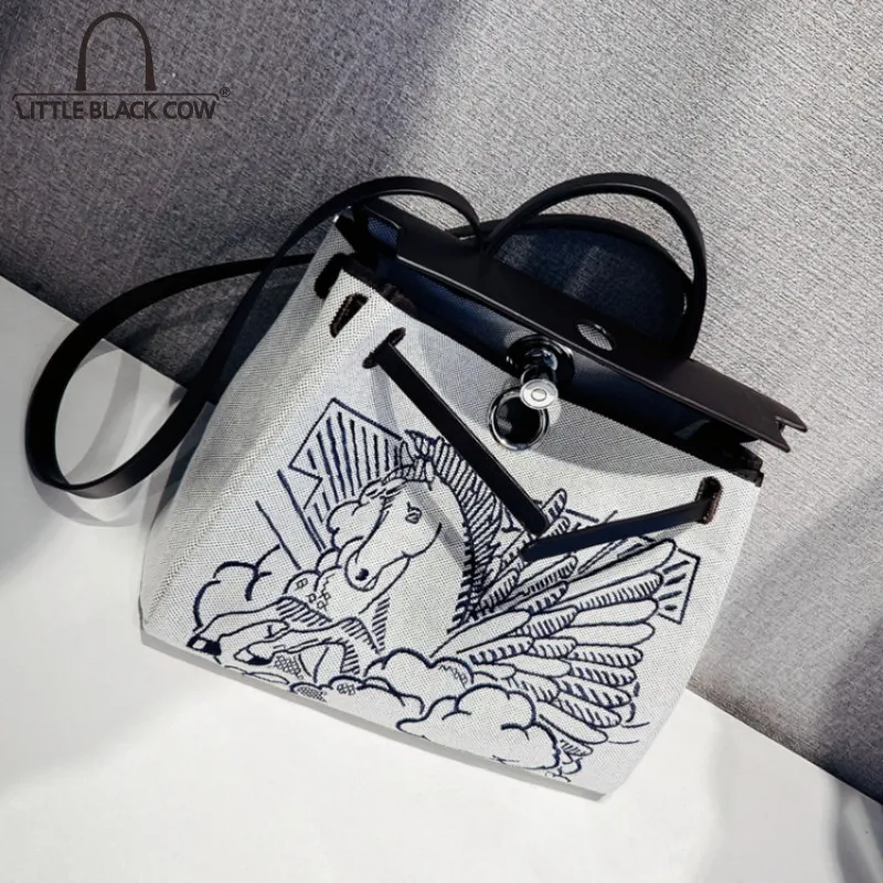Модные дамские сумочки для отдыха Холщовая Сумка с мультяшной вышивкой пэчворк