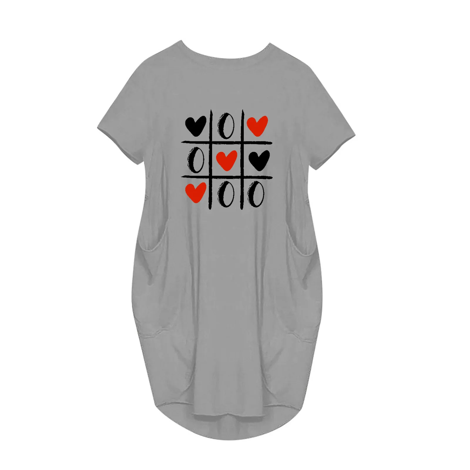 

Fashion Women's Summer Nightdress Love Printing Casual Ladies Sleepwear Pocket Short Sleeve Round Neck Plus Size Home Dress
