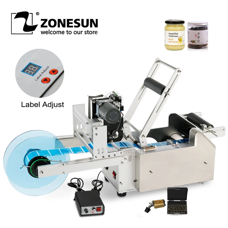 

ZONESUN Semi Automatic Label Applicator Labeling Machine Date Code Printer Bottle Labeller LT-50D Sticker