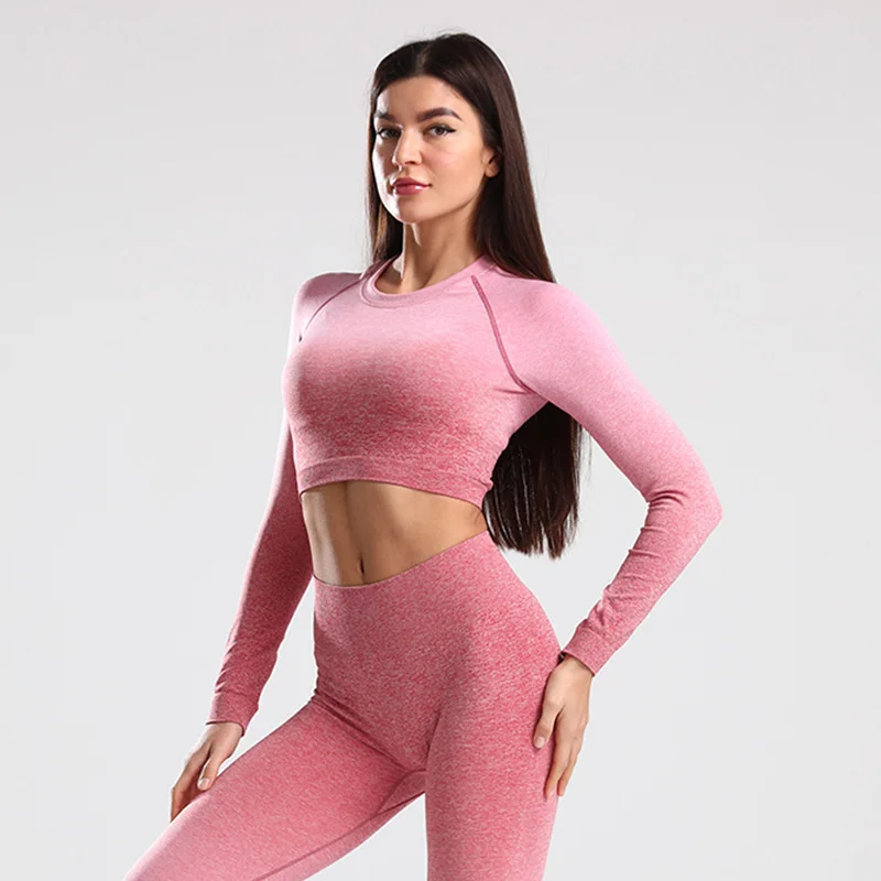 

Yoga Set Female Sports Suit Women Sportswear Crop Top Outfit Fitness Athletic Wear Gym Seamless Color Workout Clothes For Girl