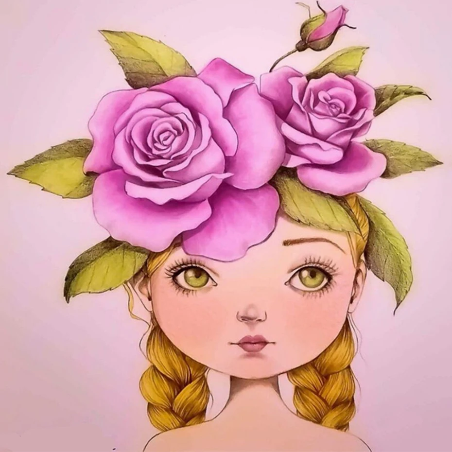 

CROSS Cartoon Girl Flower Picture Oil Painting By Numbers For Adults Paint By Numbers Canvas Painting DIY Home Art Decoration