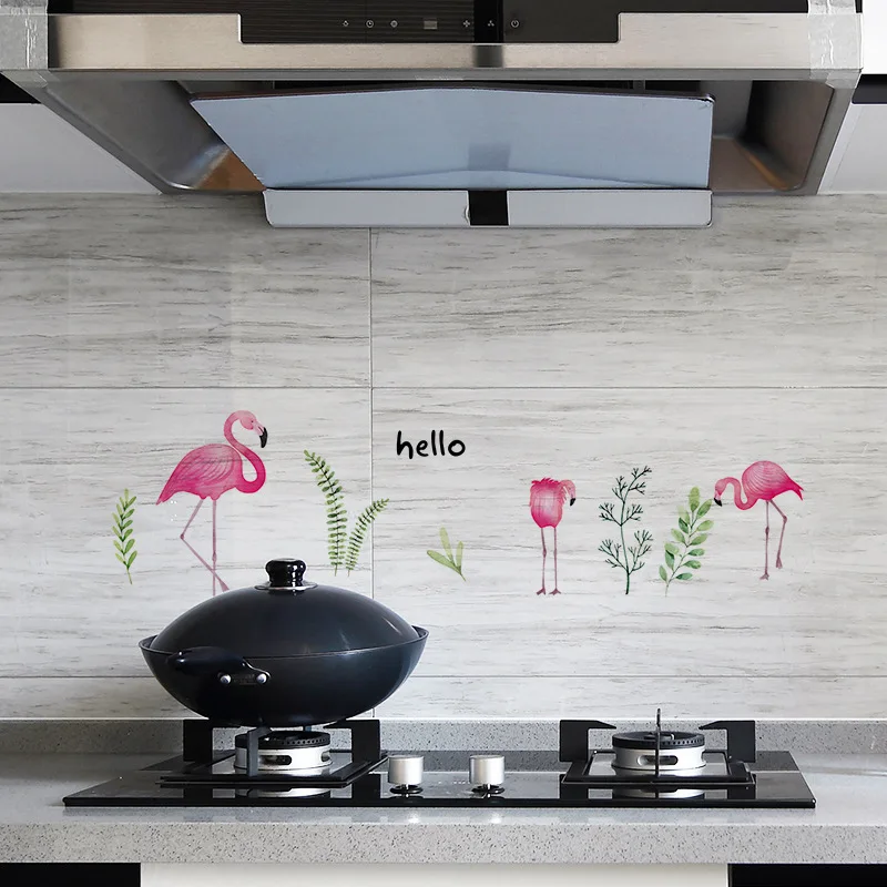 Kitchen Oil Proof Wall Sticker Murals Pink Flamingo Bird Pattern Tiles Decor Stickers 3d Nordic Home Decoration Posters J180 | Дом и сад