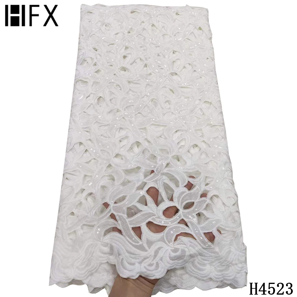 

HFX Green African Lace Fabric 2021 High Quality Lace Guipure Cord Lace Fabric With Sequin Nigerian Lace Fabrics For Dress F4523