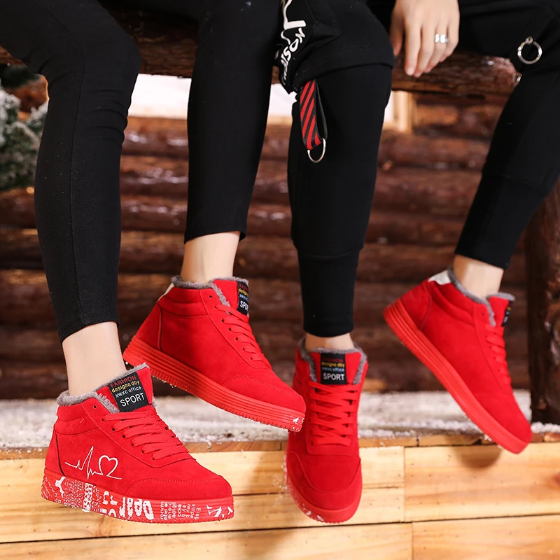 

Winter Men Casual Shoes Red Sneakers Warm Plush Black High Top Comfortable Flat Lover Shoes Autumn 2020 Men's Sneakers QZHSMY