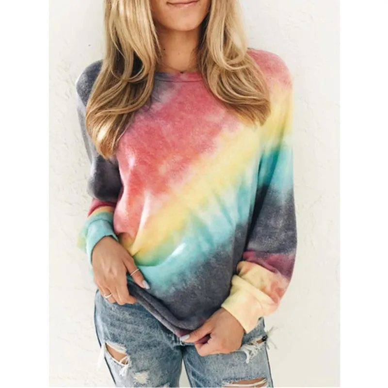 

Fashion T-shirt Women's Gradient Printed Round Color Long Sleeve T-shirt Street Style Loose Plus Size T-shirt plus size clothing