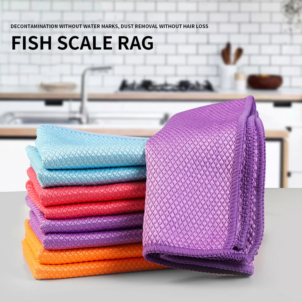 

Glass Cleaning Cloth Dishcloth Lint Free For Cars Windows Kitchen Mirrors Traceless Reusable Fish Scale Rag Polishing Microfiber