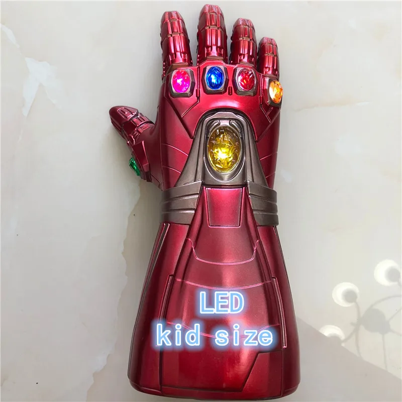 LED kid size 1:1 Железный человек перчатка светодиодный светильник Тони Старк танос Косплей латексные перчатки Гибкие пальцы супергерой оружие - Цвет: LED kid size