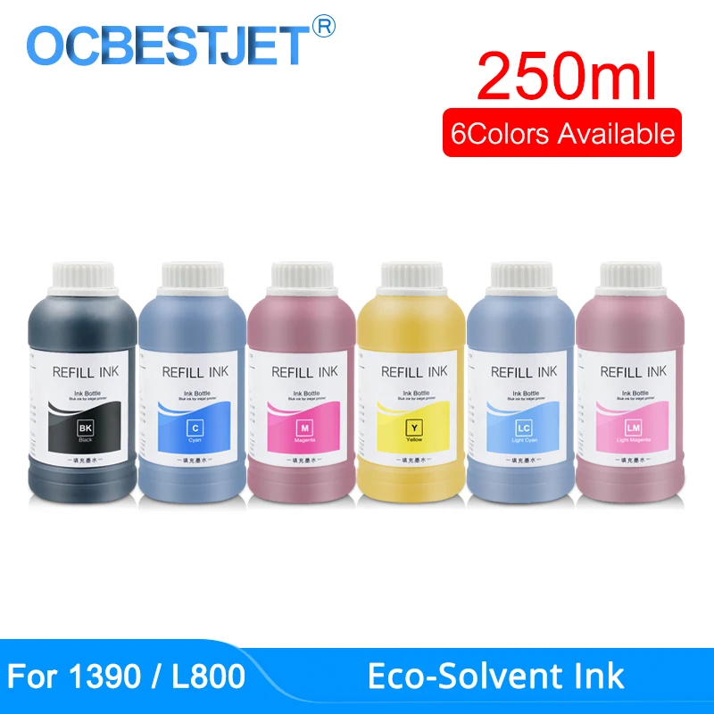 250 мл/бутылка эко-сольвентные чернила для Epson DX5 DX6 DX7 DX10 печатающая головка 4800 4880 R2000 TX800 1390 1500W L800 L1800 экосольвентные чернила