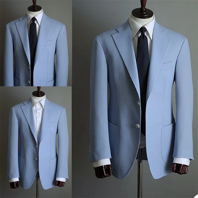 1 Piece Light Blue Men Suits Designer Party Jacket Tailored Fashion Business Costumes Hommes Peaked Lapel Male Blazer Outfit