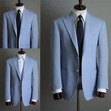 1 Piece Light Blue Men Suits Designer Party Jacket Tailored Fashion Business Costumes Hommes Peaked Lapel Male Blazer Outfit (4)