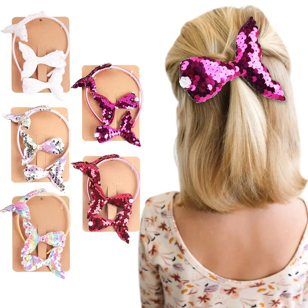 

New Candy Color Glitter Mermaid tail Hair Bows Hairpins Headbands for Kids Baby Girl Dance Party Hair band Baby Hair Accessories